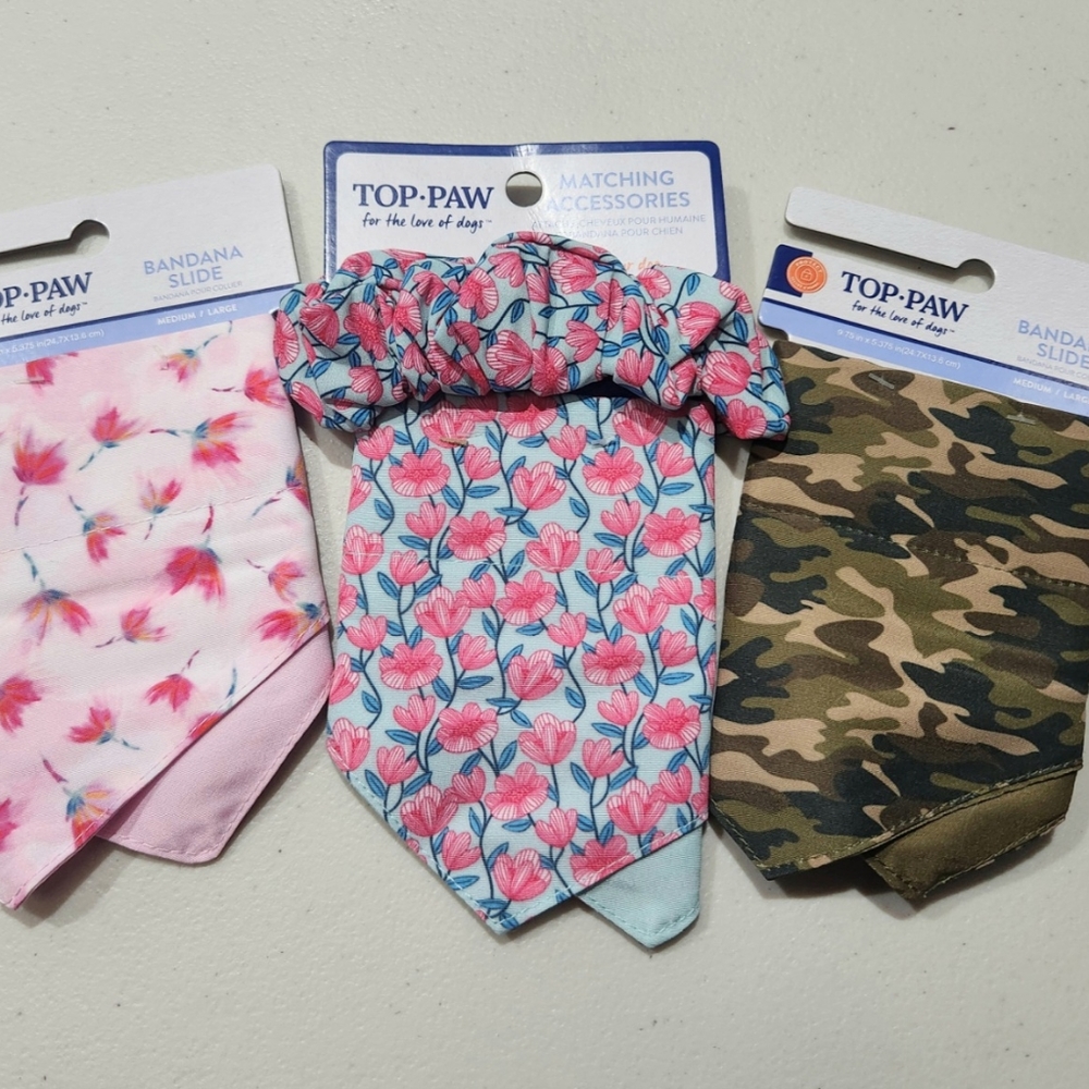Top Paw Bandana Slides/Accessories for Dogs, Bundle, MD/LG